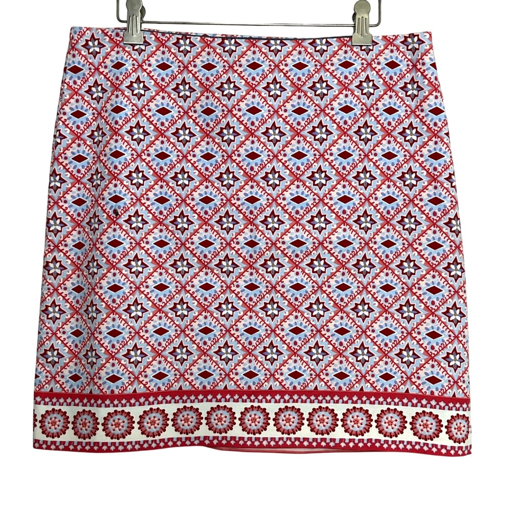 Talbots Petite Skirt Red Blue Geometric Print A-Line‎ Womens Size 10P
